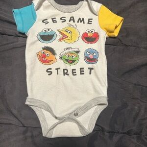 Sesame Street White Onesie with Colorful Sleeves